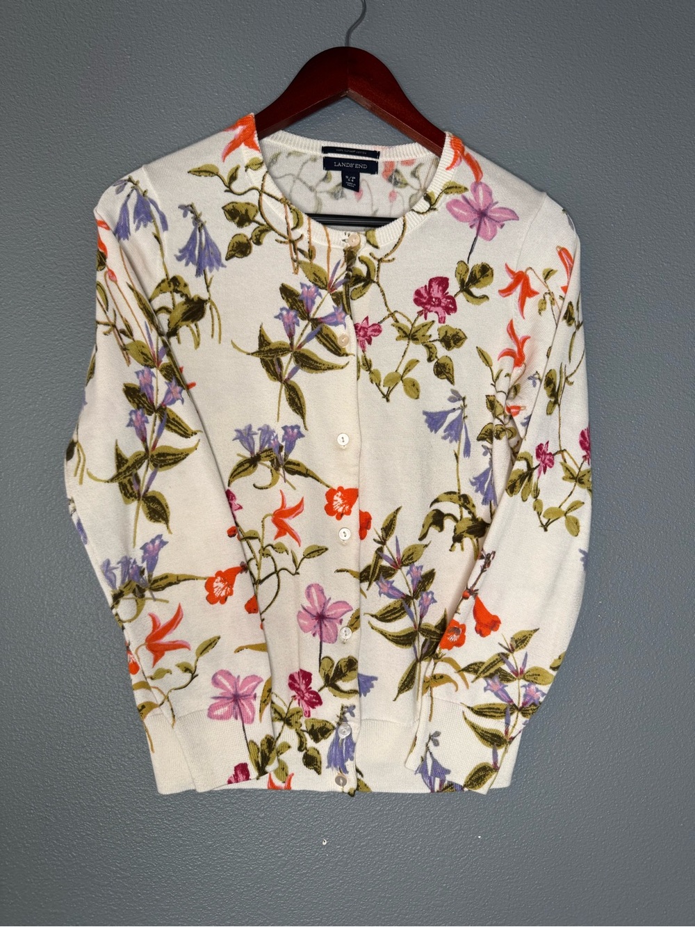 Lands’ End Floral Supima Cotton Cardigan Petite S 6-8 Botanical